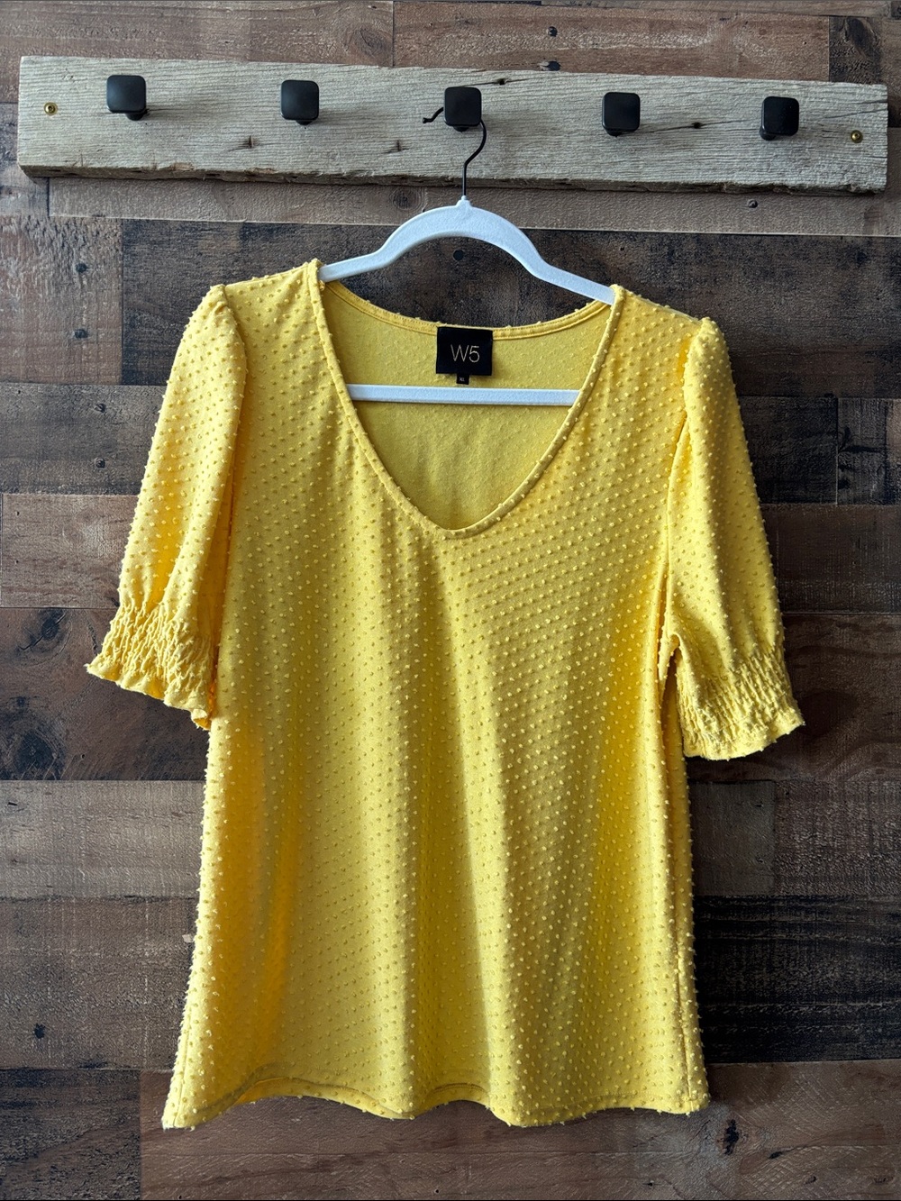 W5 Bright Yellow Textured V-Neck Short Sleeve Top